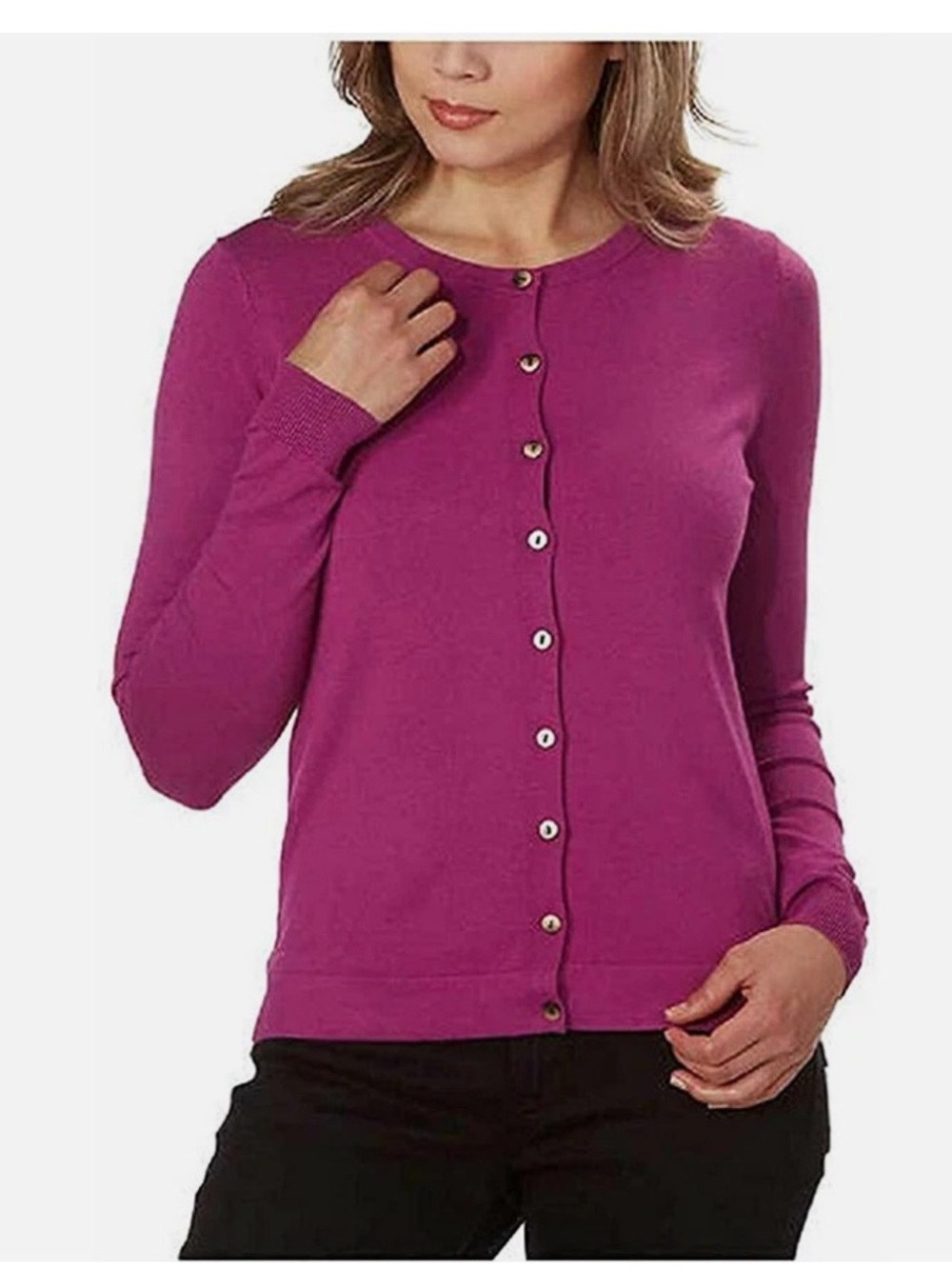 Kirkland Signature Fuchsia‎ Button-Front Crewneck Cardigan
